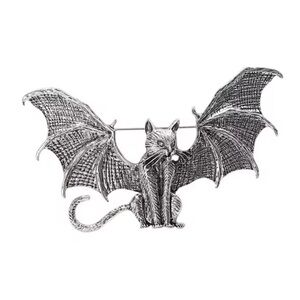 Vintage Wings Bat Cat Silver Brooch